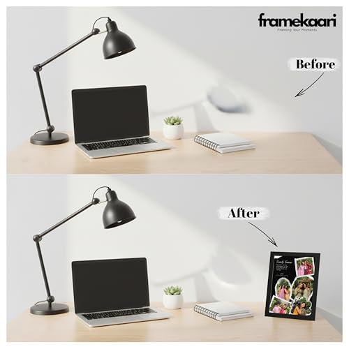 Image of Framekaari Friends Customized Photo Frame | Personalized Best Friend Gift | Black Scrapbook Design | 5 Custom Photos & Text | Tabletop & Wall Mount | Home Decor | 16x21 cm (Design-16)