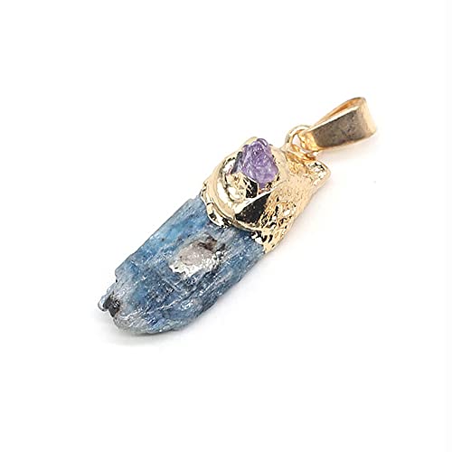 LHJ 6 Pcs Blue Kyanite Stone Pendants Rough Raw Kyanite Crystal Rock with Amethyst Charms for Jewelry Making Necklace Meditation