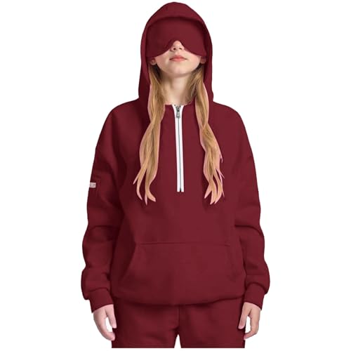 Red Boy Girl Jacket for Kids Girl Boy Fall Winter Long Sleeve Lounge Pullover Hooded Plain Jacket Hood Outfit Sweatshirt Child Half Zip Up 2025 Clothing Y2K 7 Years