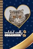 undated weekly organizer: 6x9 personal scheduler / with checklist - to do list - note section - habit - water tracker / organizing gift / exotic shorthair cat art cover