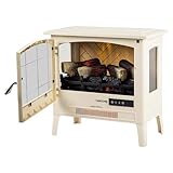 Country Living Infrared Freestanding Electric Fireplace Stove Heater in Cream | Provides Supplemental Zone Heat with Remote, Multiple Flame Colors, Metal Design with Faux Wooden Logs