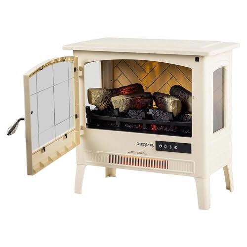 Country Living Infrared Freestanding Electric Fireplace Stove Heater in Cream
