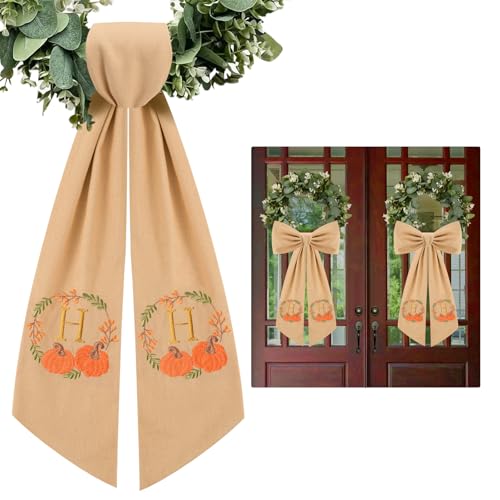 2 Pcs Fall Wreath Sash for Front Door Embroidery...