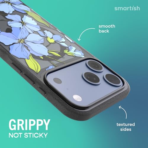 Image of Smartish iPhone 17 Pro Max MagSafe Clear Case - Gripmunk Magnetic Slim Case [Lightweight + Protective] Anti-Yellowing Thin Grip Clear Cover for Apple iPhone 17 Pro Max - Blue Blossoms
