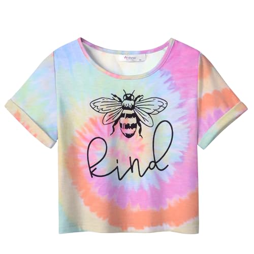 Arshiner Niña Camiseta Tie Dye Cuello Redondo Manga Corta Niños Impreso T-Shirt Elegante Moda Shirt para Niña 11-12 Años