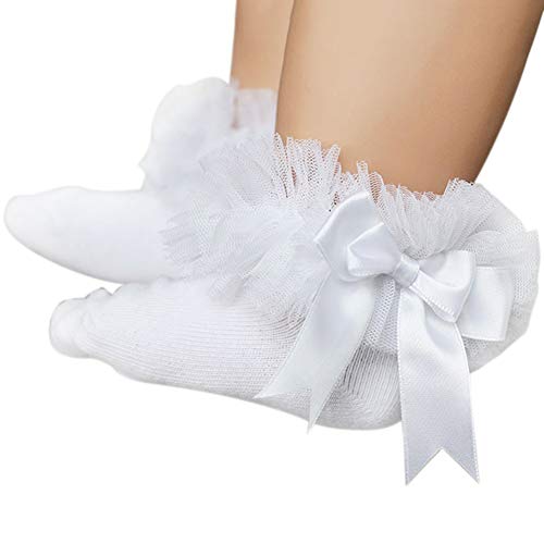 Minuya Chaussettes Ehfants Bébé Fille, Coton Dentelle Bowknot Respirant Robe Chaussettes Pour Enfants Fille Cadeau 0-5 Ans