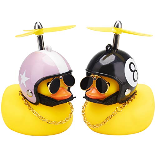 wonuu Car Duck, Rubber Duck Car Decorations, Dashboard 2Pack Small Duck Ornaments with Propellers Glasses Gold Chain