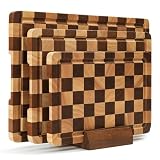 Tabla de Cortar de Madera a Cuadros, Juego de 3 con Soporte