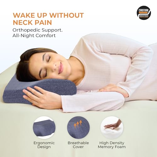 Image of CareFoam Contour Cervical Memory Foam Pillow | 2-Year Manufacturing Warranty | Ergonomic 3-Zone Orthopedic Pillow for Neck Support & Cervical Spine Alignment | Made in India |19 x 11 x 4 Inch