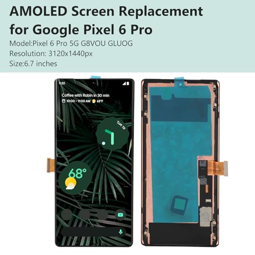 Wymiana Ekranu AMOLED dla Pixel 6 Pro 5G G8VOU GLUOG, 6,7-calowy zespół Digitizera z Ekranem Dotykowym z Narzędziem, Zestawy Naprawcze do Ekranu Dotykowego Wyświetlacza, z