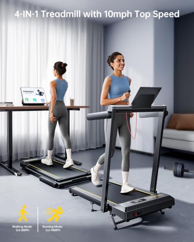 Image of TOPUTURE Walking Pad Treadmill with 12% Incline, 4 in 1 Foldable Treadmill with Handle Bar for Home /Office, Under Desk Treadmills Portable Folding Walking Pad with App & Bluetooth Speaker, 0.6-10MPH
