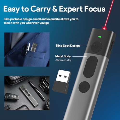 presentation clicker wireless presenter remote - rioicc rechargeable aluminum powerpoint clicker with red laser plug amp play laser pointer for macoskeynoteprezigoogle slideswindowslinux