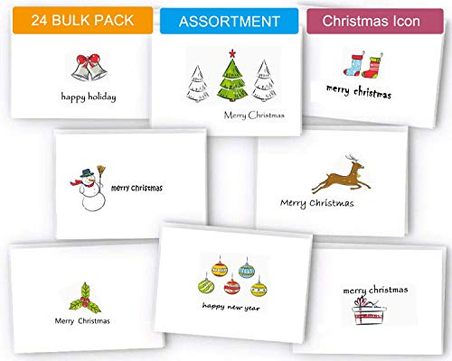 Holiday Card Boxed Set 24, Small Christmas Cards Bulk Cute Xmas Cards, Blank Greeting Cards with Envelopes and Sealed Stickers, Happy Holiday Note Cards 8 Assorted Designs