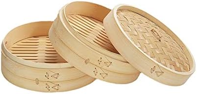 Handmade Bamboo Steamer Basket with Lid Multi-use Traditional Dumpling Steamer Food Steamer for Cooking Vegetables, Dim sum, Bao Buns, Fish Meat (6inch - 2 tier)