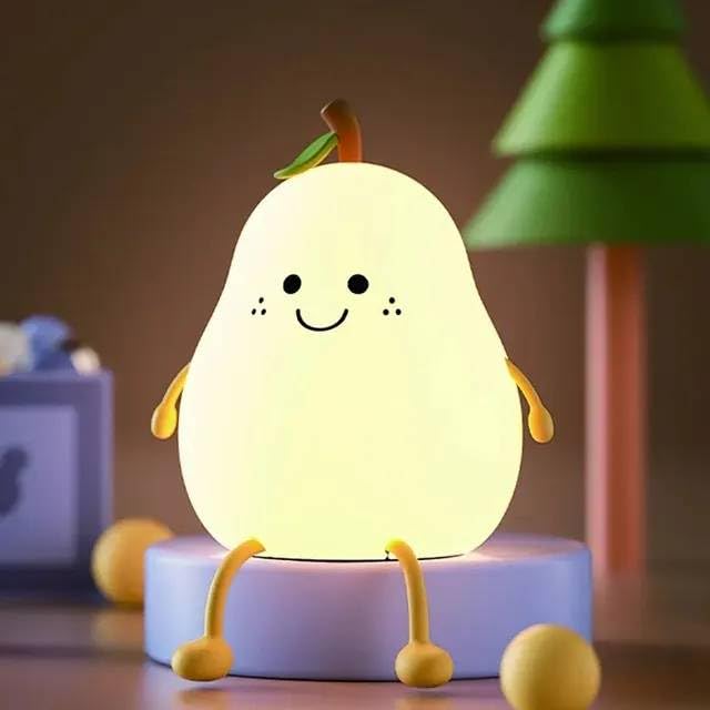 YverLand Lamparita Recargable Infantil para Mesita de Bebé. Táctil, Quita Miedo, Anti-Oscuridad. Regulable en Intensidad con Luz LED para Noches Dulces y Tranquilas (Pera)