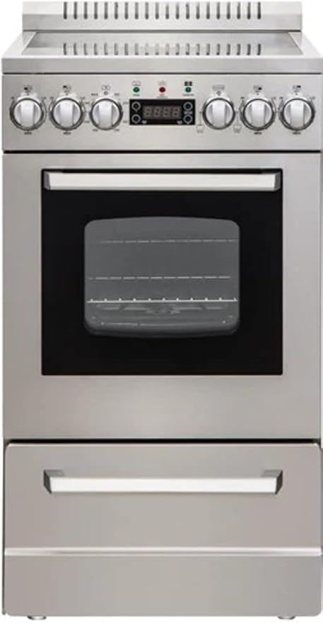 Avanti DER20P3S Electric Range Oven Elite Series Compact Design, 2-Cu.Ft. Capacity with 4 Coil Burners, Framed Glass Door, Storage Drawer and Broiler with Pan, 20-Inch, Stainless Steel