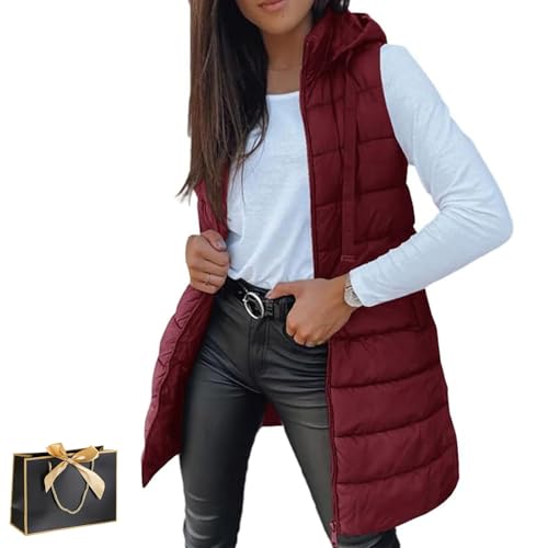 Expturelmp Women Long Puffer Vest 2025 Winter Warm Quilted Sleeveless Vests Puffy Zip up Fall Coat Outerwear