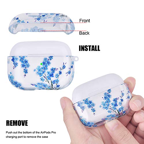 Qingqing Airpods Pro Case, 3 In 1 Cute Airpod Pro Clear Protective Hard Case Cover Shockproof Women Girls Men With Keychain For Airpods Pro Charging Case (Clear-Blue Floral) #TOP5