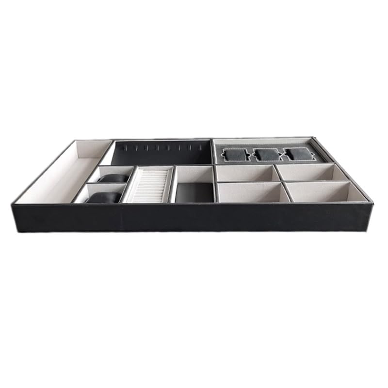 Bandeja organizadora de Joyas apilable: separadores para Collares, Anillos y Pulseras, Organizador para cajones (Gris, 60 x 36,2 x 5,5 cm).