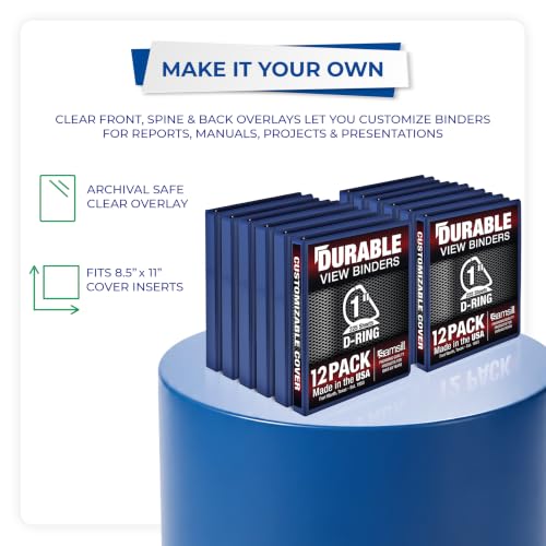 Image of Samsill Durable 1 inch 3 Ring Binder, D Ring Binder, 100% Recycled Chipboard, Blue, 12 Pack