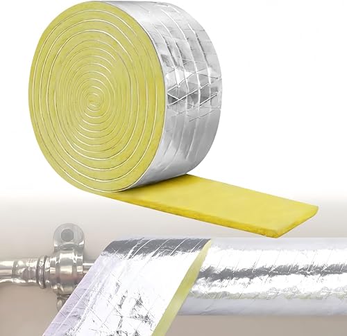 Isolante in Lana di Vetro per Tubi, Rotolo di 10M, Isolamento Termico e Acustico, Fibra di Vetro
