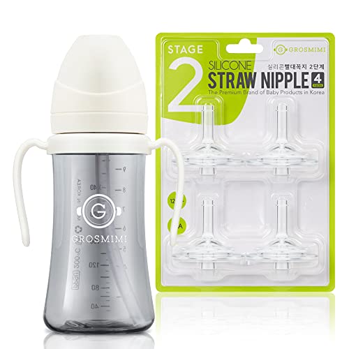 Image of GROSMIMI Spill Proof no Spill Magic Sippy Cup Replacements (Straw only 4-counts, Stage 2), PPSU, BPA Free 10 oz (White)