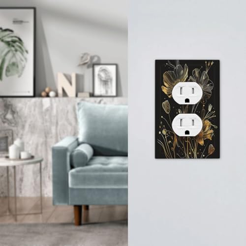 Placa de interruptor de diseño floral negro y oro, acabado de lujo para pared 8