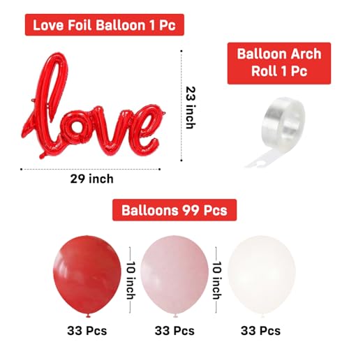 Image of Party Propz Anniversary Decoration Items - 101 Pcs Balloons for Anniversary Decoration with Love Banner, Valentine Day Decorations Items, Red Love Foil Banner for Decorations (Foil, Latex)
