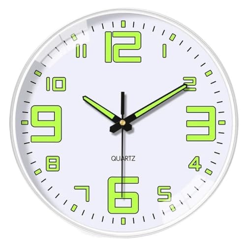 Horloge murale phosphorescente – Horloge à quartz silencieuse avec grands chiffres, fonction veilleuse de 20 cm pour chambre à coucher, salon et bureau (C)