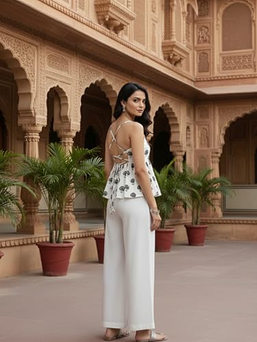 Image of Aahwan Printed Round Neck Sleeveless Backless Short Flared Western Ethnic Kurti Top for Women's & Girl's
