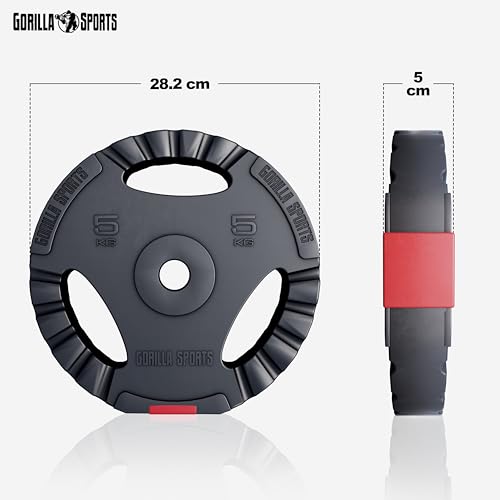 Gorilla Sports® Disques Poids - 1,25/2,5/5/10/15/20kg, Set 2/27,5/30kg, Ø 30/31mm, Fonte, Argent/Noir - Ensemble Plaques d'Haltères, Musculation, Fitness, Gym – Image 6