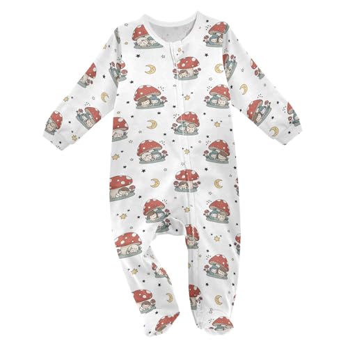 Emelivor Fantasy Mushrooms White Baby Newborn One-Piece Pajamas Long Sleeve Footed Pjs for Girls Boys Kids