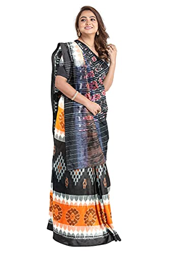 Image of Odisha Sambalpuri Handloom Ikat Women's Cotton Saree, Odisha Handloom Handmade Pure Cotton Khandua Saree, Ikkat Orissa Traditional Handloom Saree Without Blouse
