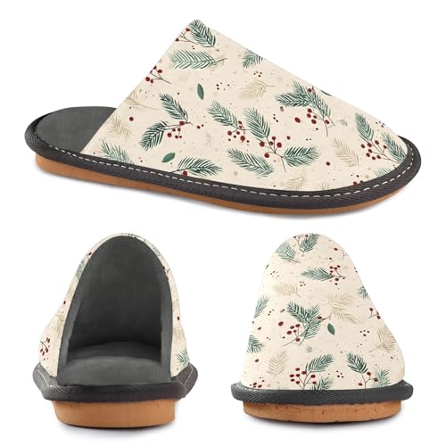 Slippers for Women Leaves Fruit Pattern Soft Winter Warm Shoes Indoor Outdoor Non-Slip House Travel Slippers4