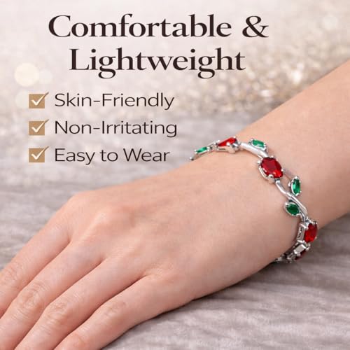 Image of Tulip Bracelet For Women | Anti Tarnish Floral Charm Bracelet For Women & Girls | Stainless Steel Tulip Bracelet | Stylish Party Daily Wear Accessory (Red Cherry)