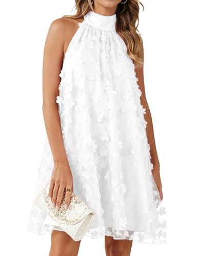 Gleeneat White Tulle Floral A-Line Dress