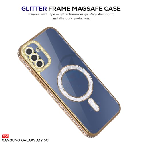 Image of AESTMO Back Cover for Samsung Galaxy A17 / M17 / F17 5G Compatible with MagSafe | Diamond Glitter Case | Luxury Bling Rhinestone Soft Clear TPU Bumper | Camera Lens Protection Cover (Gold)