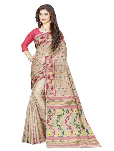 Image of Mayabi Women's Dhakai Jamdani Cotton Silk Saree Traditional Bengali Tant Korat Work, Without Blouse Piece