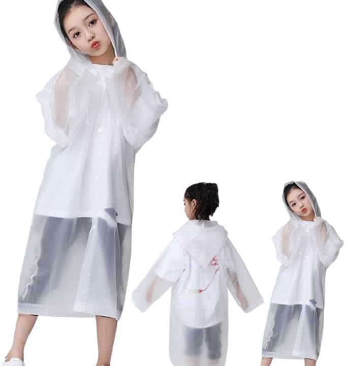 Raincoat for Kids, Waterproof Hooded Rain Poncho, Boys Girls Reusable Raincoat Jackets for Family Fishing Outdoor Emergency-110LX55CM