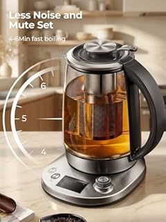 Smart Electric Kettle with 9 Temperature Presets, 1.7L Variable Temperature Glass Kettle with Removable Tea Infuser, 2200W, 2-Hour Keep Warm, Auto Shut-Off, Boil-Dry Protection, BPA-Free, Silver