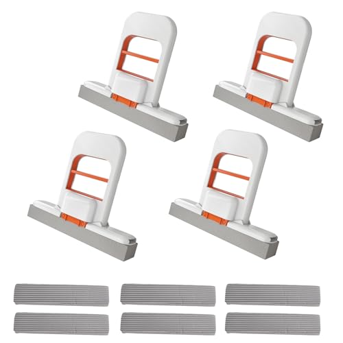 Viprh 4+6 Self Squeezing Mini Mop Orange Small Sponge Mop Wet and Dry Use Cleaning System Foldable Desktop Mop One-Hand Squeeze Handle and Replaceable Head