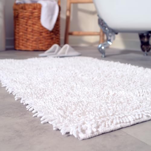 Luxury White Bath Mat Large & Soft, 100 Cotton, Machine Washable