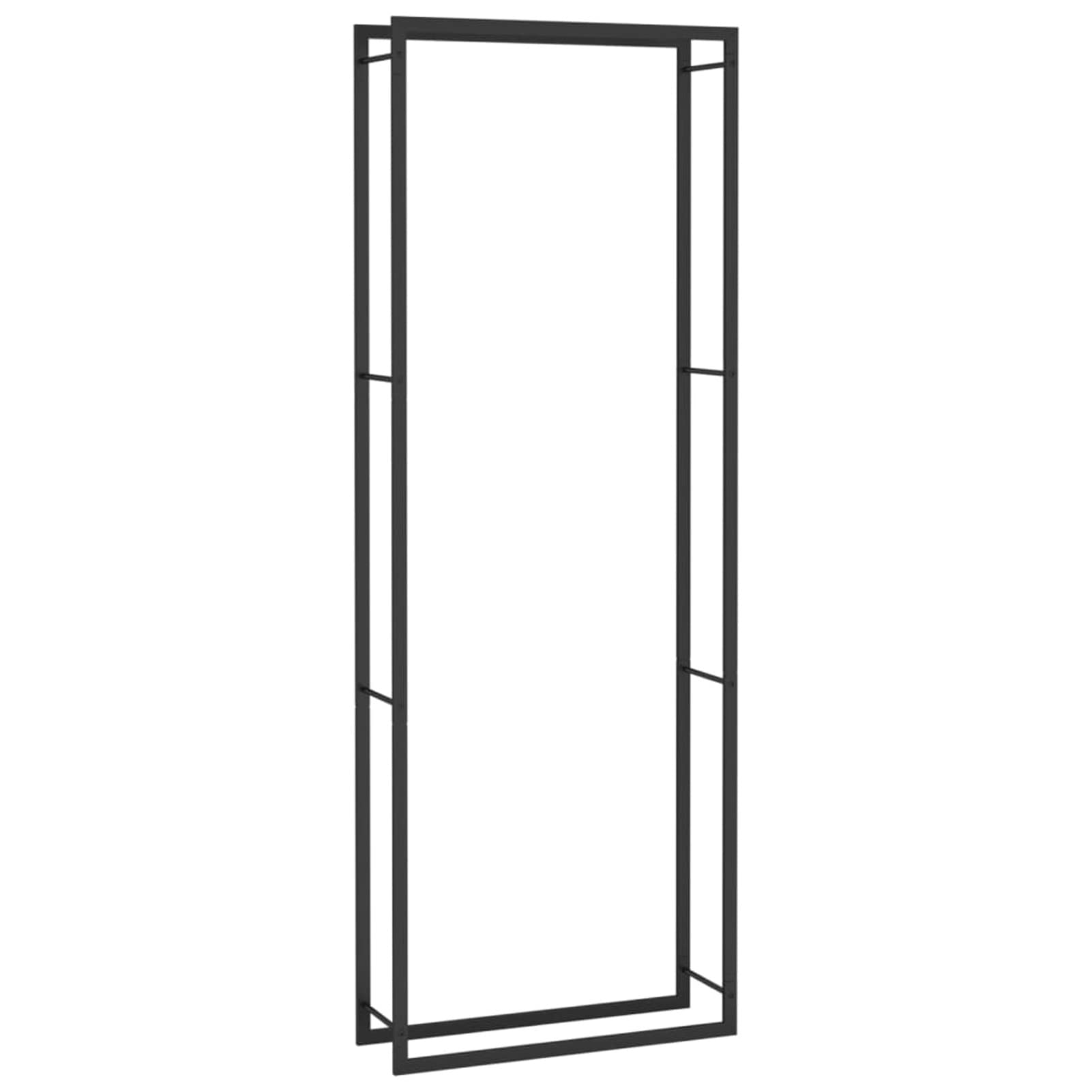 Homgoday Leñera negra mate 80 x 28 x 222 cm de acero, leñera de interior, estante de madera para chimenea y estufa