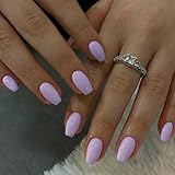 Lilac Press on Nails Medium Coffin Fake Nails Press ons, KXAMELIE Full Cover False Nails Tips Medium Length Glue on Nails Natural Thick Long Acrylic Nails 24Pcs Solid Color Coffin Nails for Women