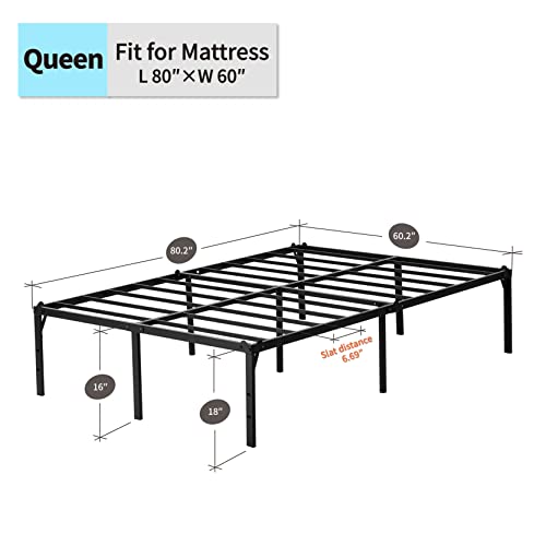 Veezyo Metal Bed Frame Queen - 18 Inch Black Metal Platform Bed Frame, Easy Assembly With Large Storage Space, 3,500Lbs Heavy Duty, No Box Spring Needed (Queen) #TOP2