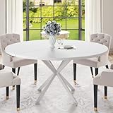 RLRO 47.24' Round Dining Table for 4-6 Person, Round Kitchen Table with Wood Top, Circle Dinner Pedestal Tables with Metal Legs for Dining Room Kitchen (White)