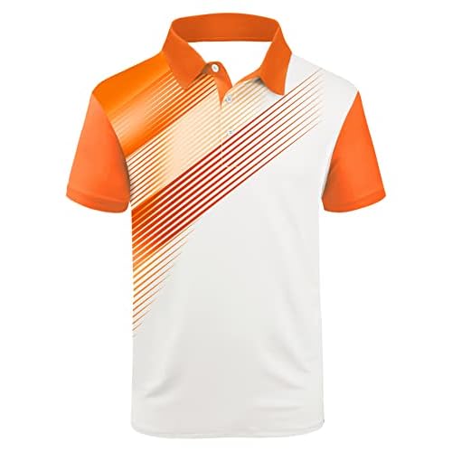 ZITY Mens Golf Shirt Short Sleeve Sport Moisture Wicking Performance Print Golf Polo Shirts for Men Collared Casual T-Shirt White Orange XX-Large