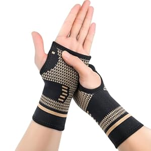 Zexhoor Wrist Support 1 Pair for Man and Women, Wrist Compression Brace for Carpal Tunnel, Tendonitis, Arthritis, Pain Relief, Wrist Sleeve with Copper Infused for Sports, M