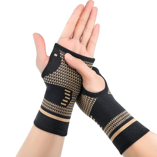 Zexhoor Wrist Support 1 Pair for Man and Women, Wrist Compression Brace for Carpal Tunnel, Tendonitis, Arthritis, Pain Relief, Wrist Sleeve with Copper Infused for Sports, M