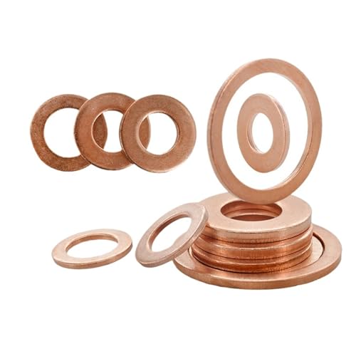 ソリッド純銅フラットOリングガスケット、オイルシールワッシャー、サンププラグ、Oリングワッシャー、プレーンシム、ソリッドOリングバルブスペーサー、オートバイ(M8x13mmx1.5mm,50Pcs)